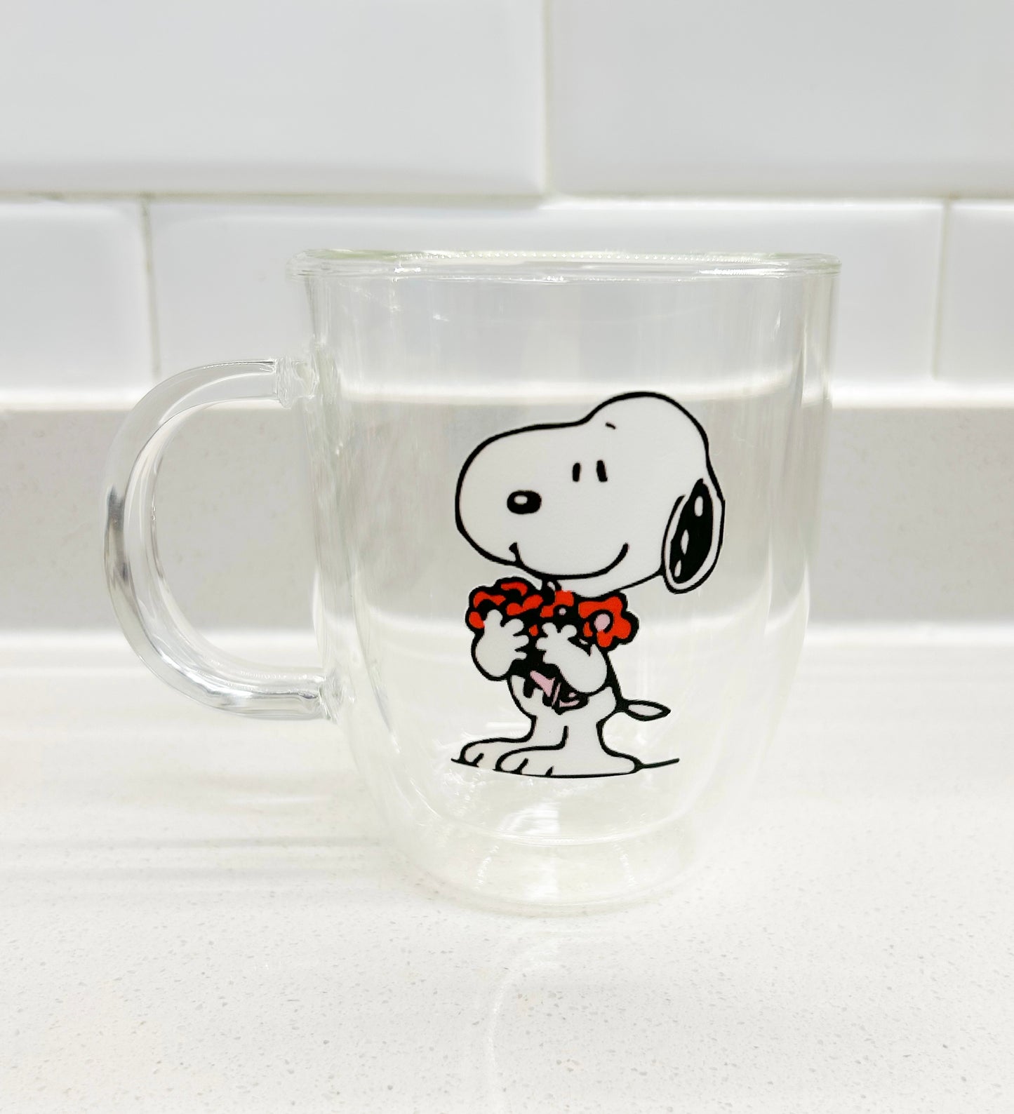 Taza Snoopy flores doble pared 450 ml