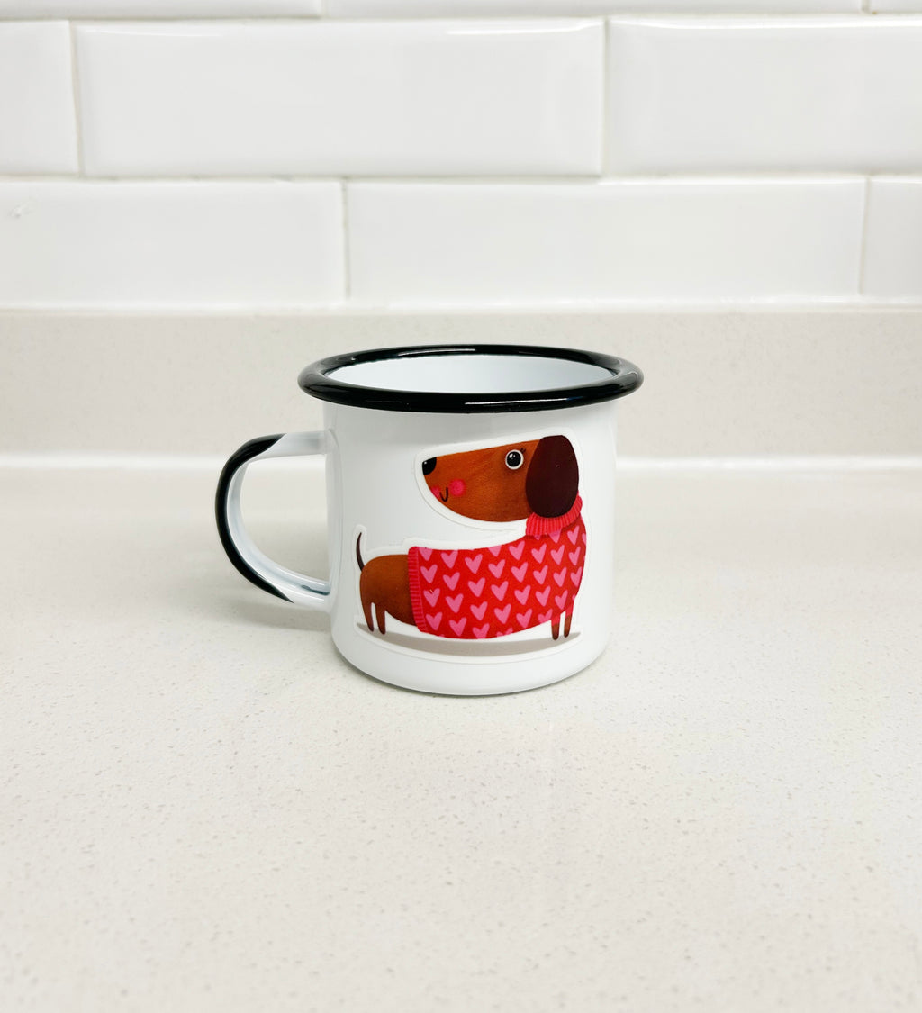 Taza perro salchicha enlozada