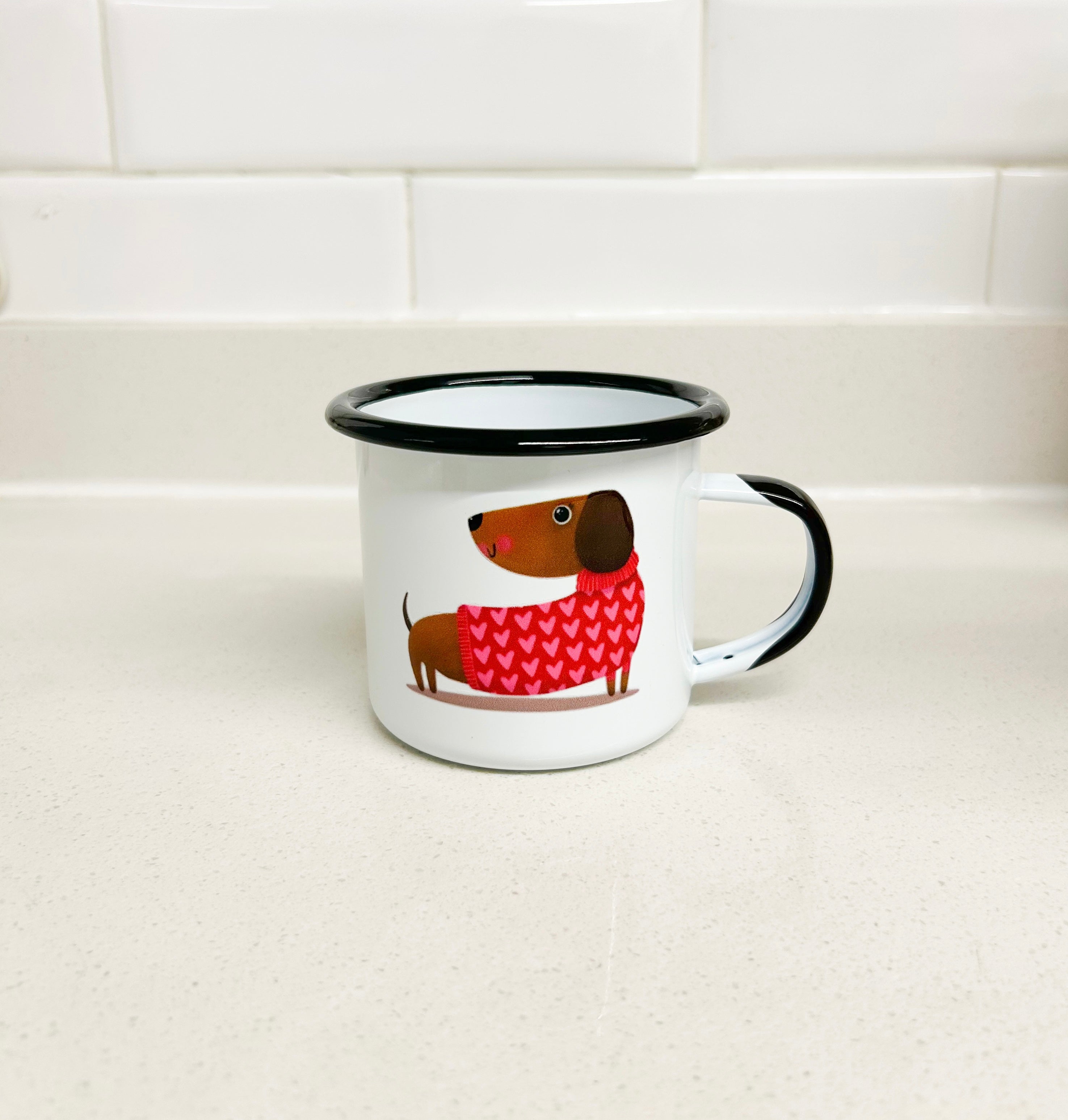 Taza perro salchicha enlozada