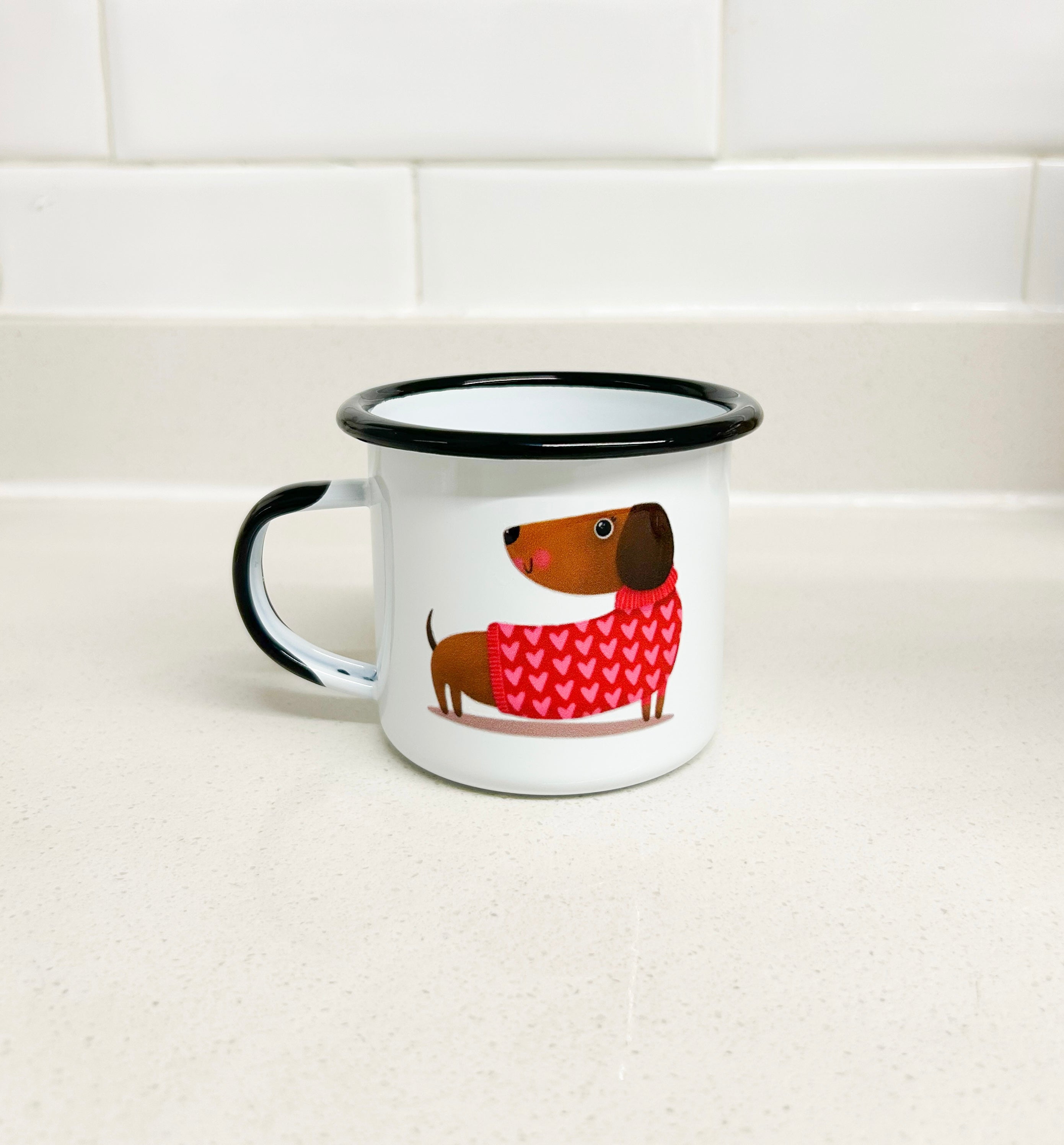 Taza perro salchicha enlozada