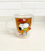 Taza Snoopy y Woodstock doble pared de vidrio