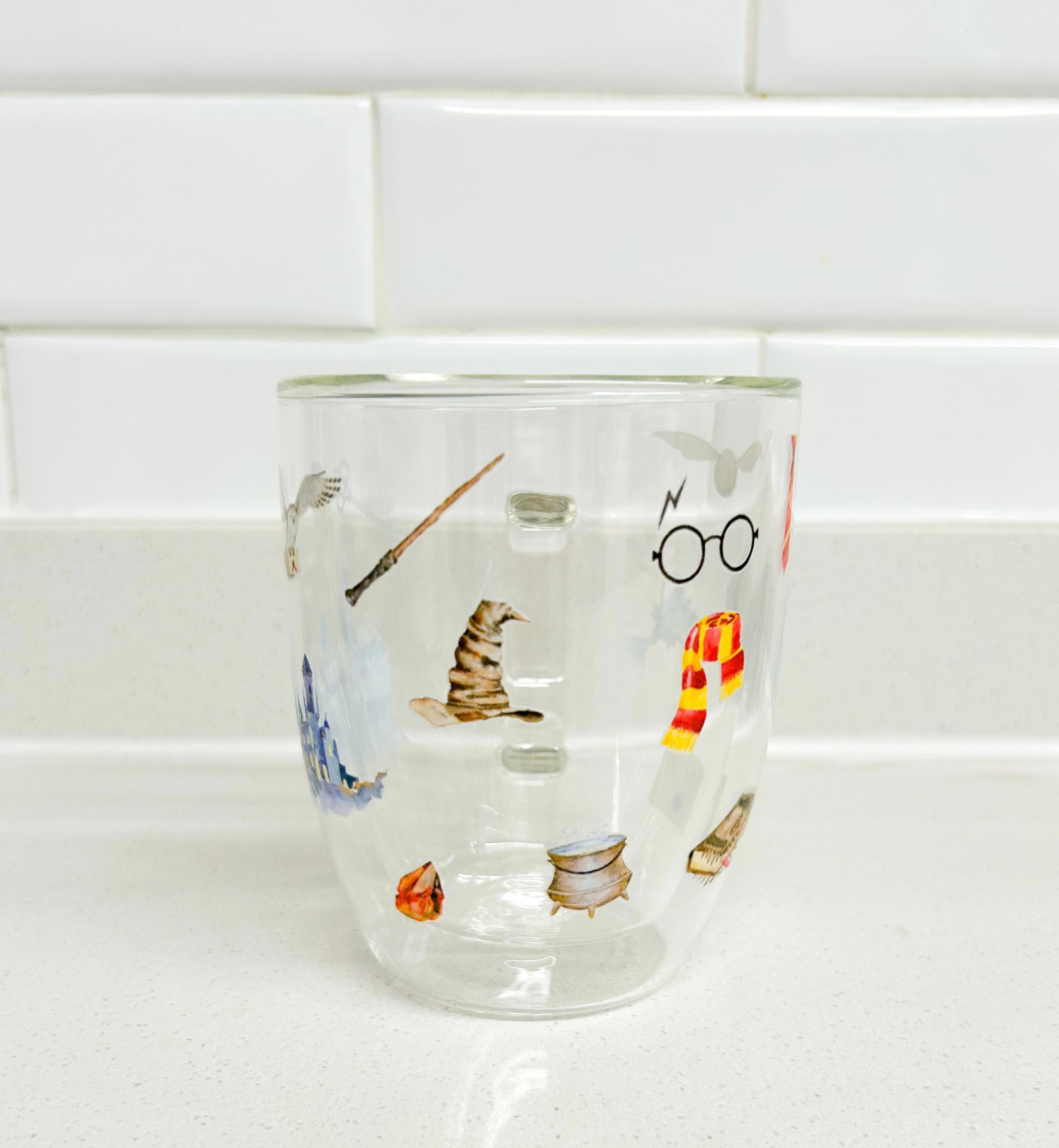 Hogwarts taza doble pared de vidrio