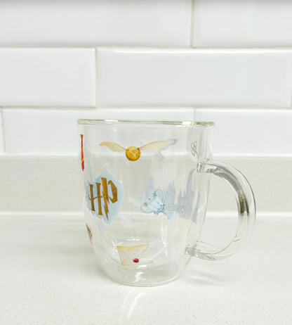 Hogwarts taza doble pared de vidrio