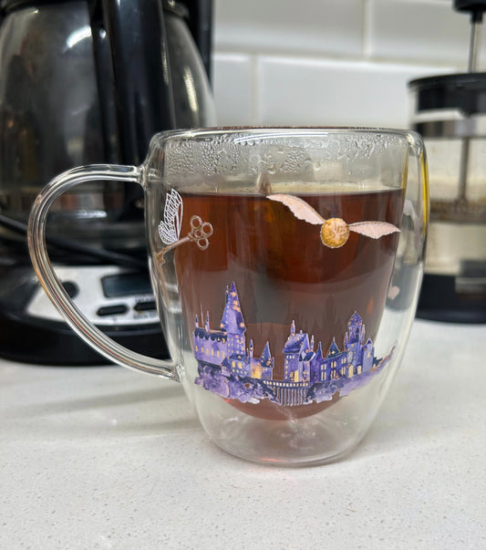 Hogwarts taza doble pared de vidrio