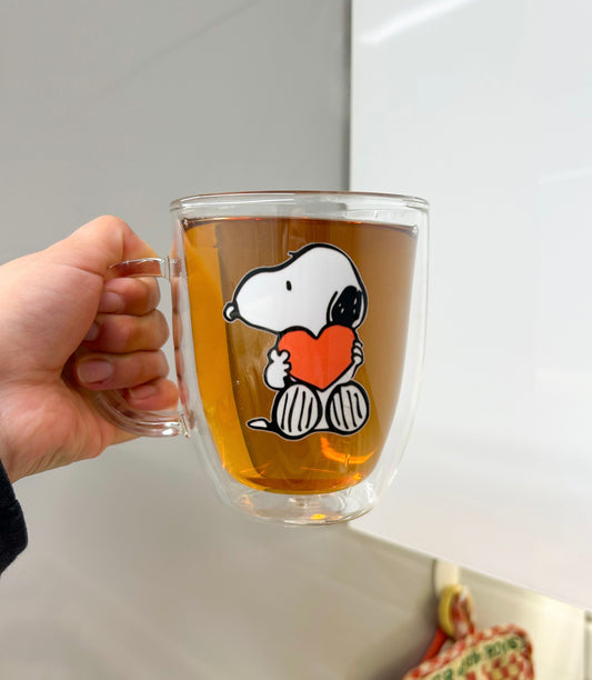Taza Snoopy y corazón doble pared 450 ml