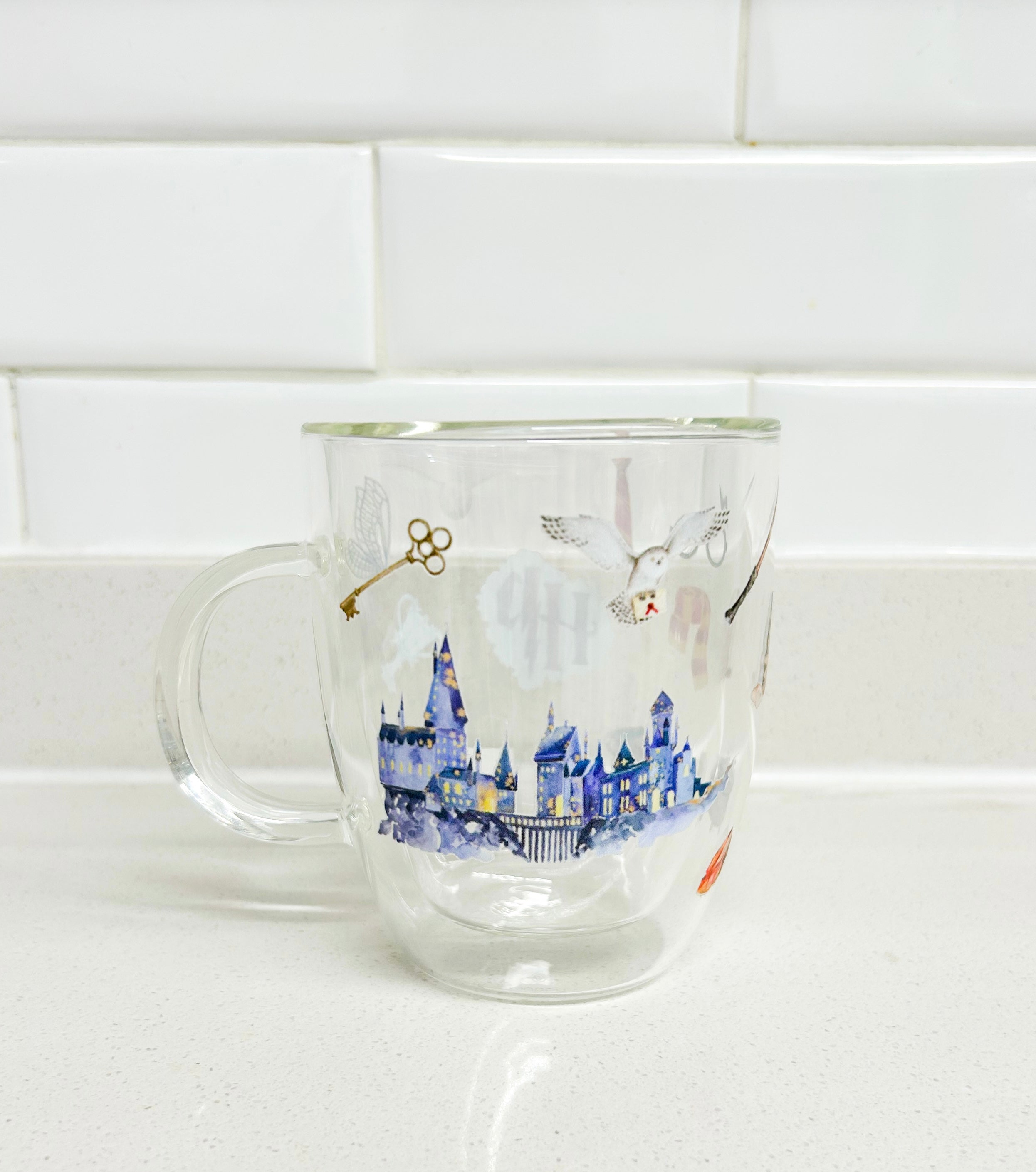 Hogwarts taza doble pared de vidrio