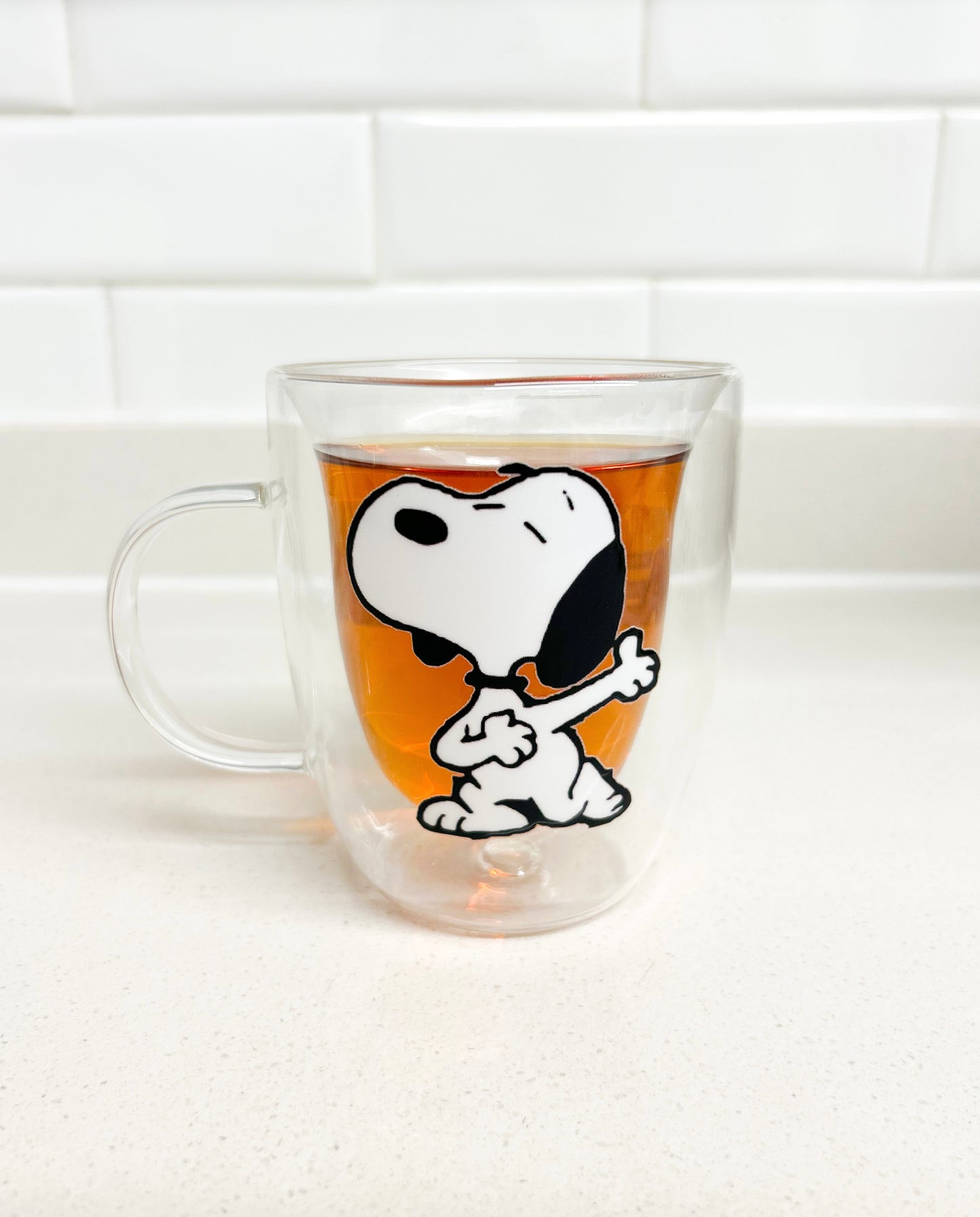 Taza Snoopy reverencia doble pared de vidrio