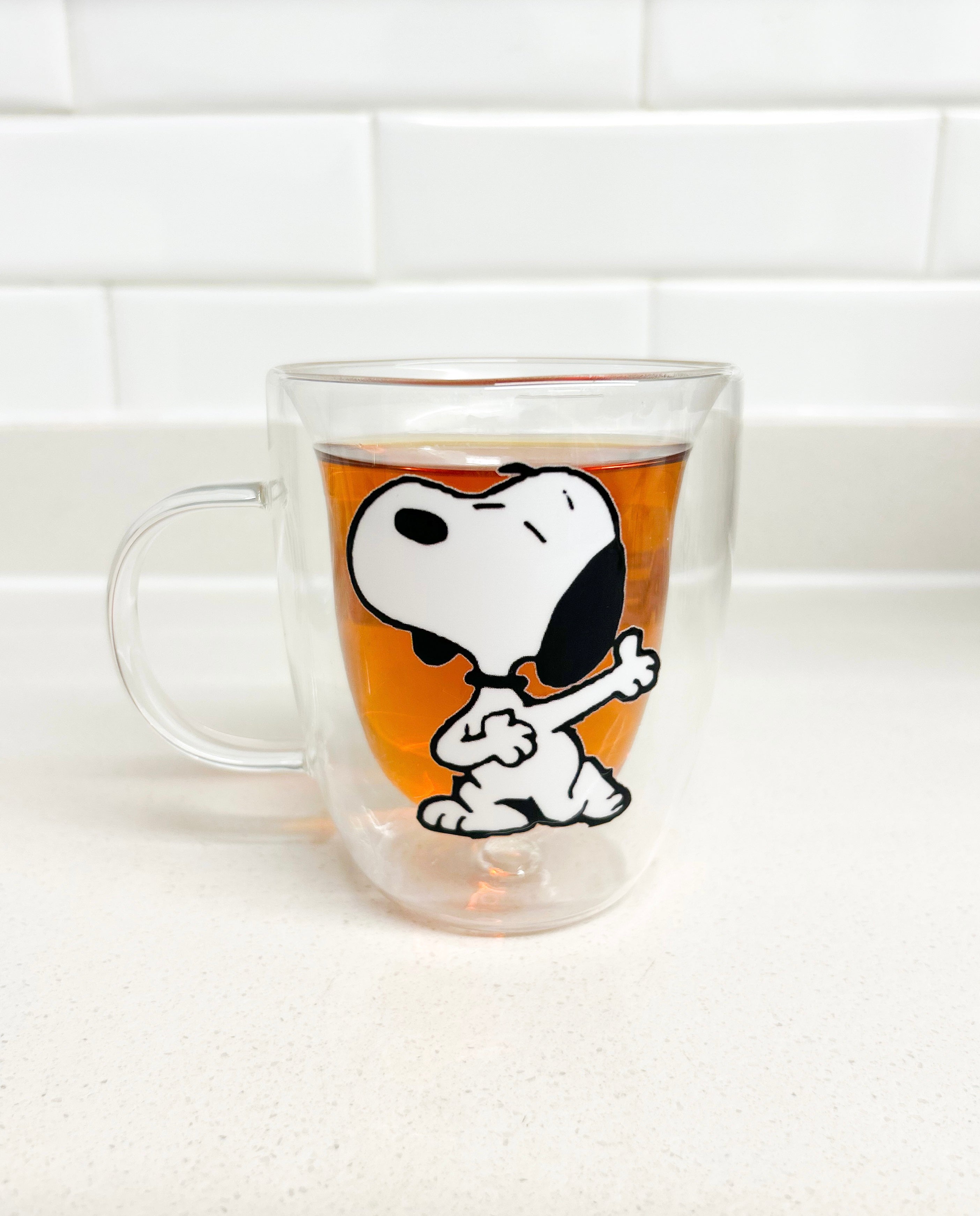 Taza Snoopy reverencia doble pared de vidrio