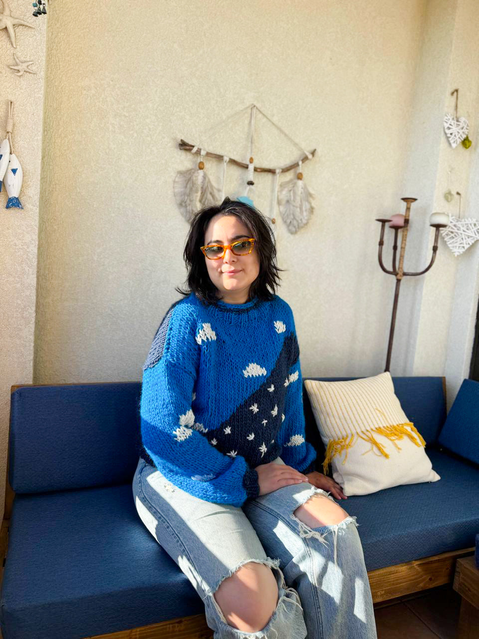 Chaleco nubes y estrellas lana de oveja talla M/L