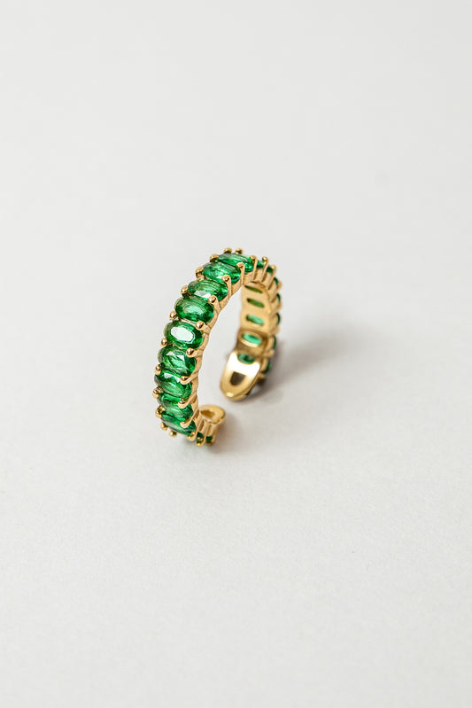 Anillo Infinito baño de oro y circones verdes