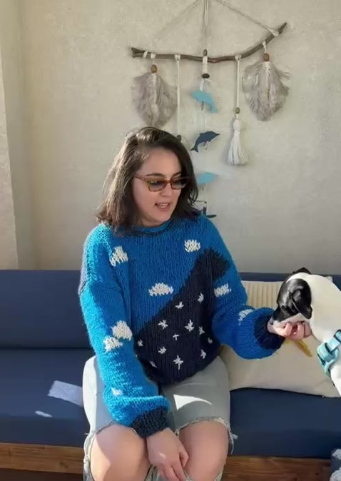 Chaleco nubes y estrellas lana de oveja talla M/L